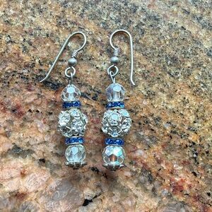 Elegant Sterong Silver and Blue crystal Dangle Earrings